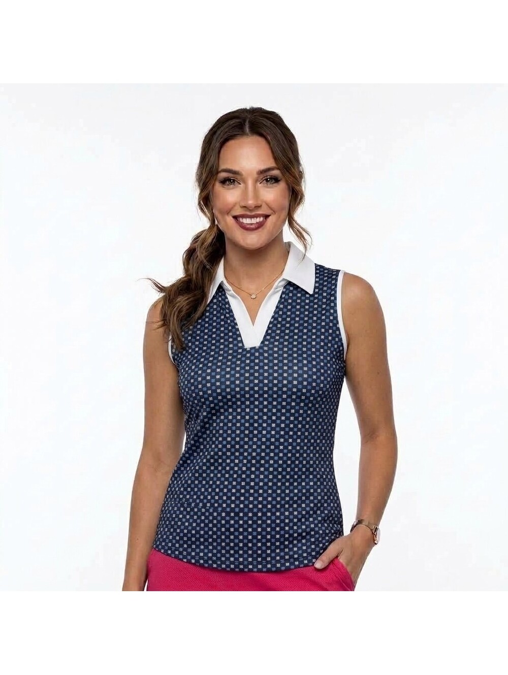 NEW BELYN KEY Cutaway Sleeveless "Marine" Color Top Golf Shirt 1/4 Zip XS NWT